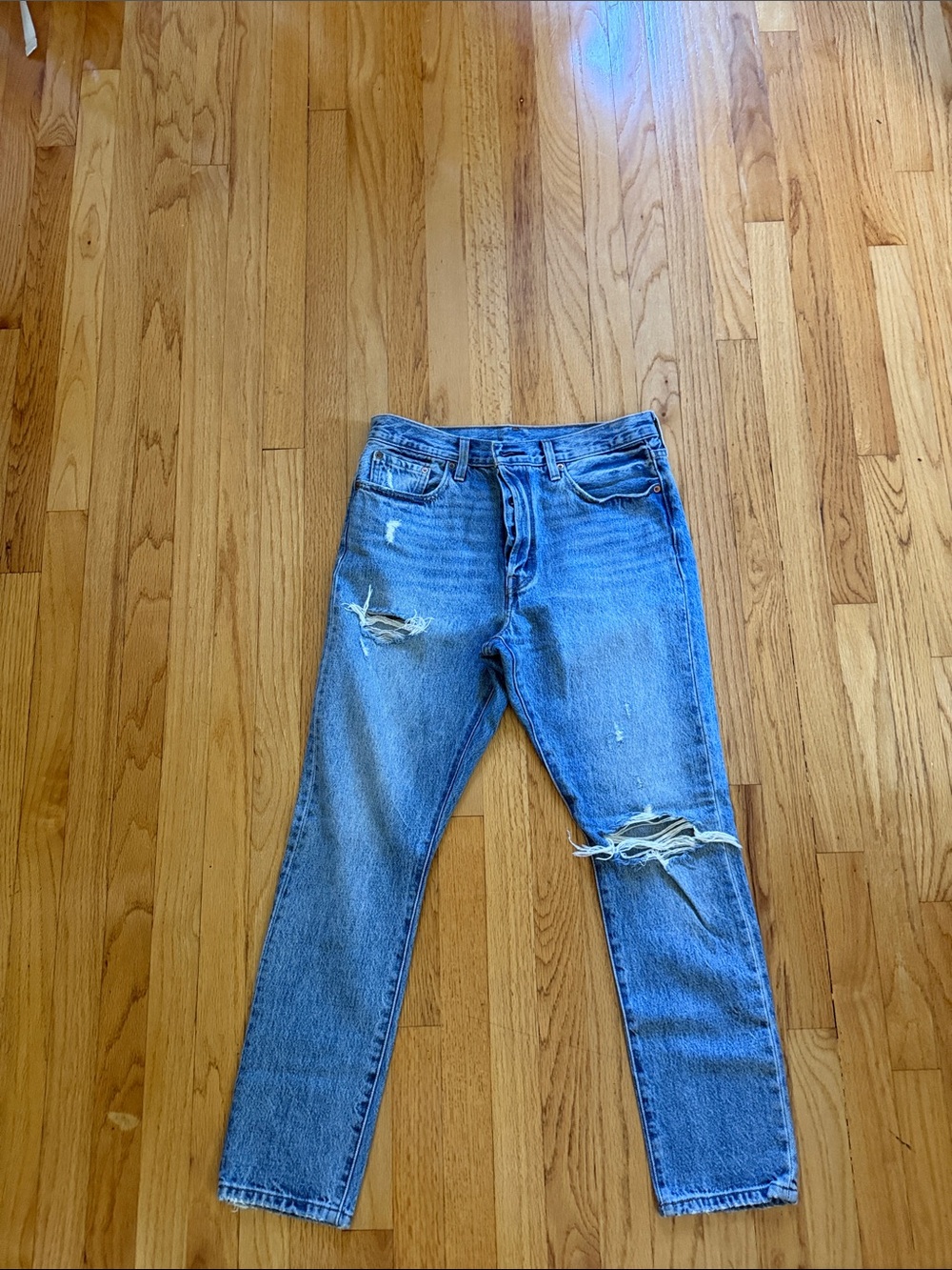 Levi's Blue Straight-Leg Distressed Jeans